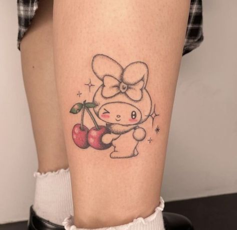 My Melody Tattoo, Melody Tattoo, Hello Kitty Design, Tattoo Test, Hello Kitty Tattoos, Manga Tattoo, Kawaii Tattoo, Aesthetic Tattoo, Baby Tattoos