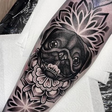 Black And White Pug, Bow Tie Tattoo, Bandana Tattoo, Butterfly Wing Tattoo, Pug Artwork, Pug Tattoo, Ankle Tat, M Tattoos, Breeds Of Dogs