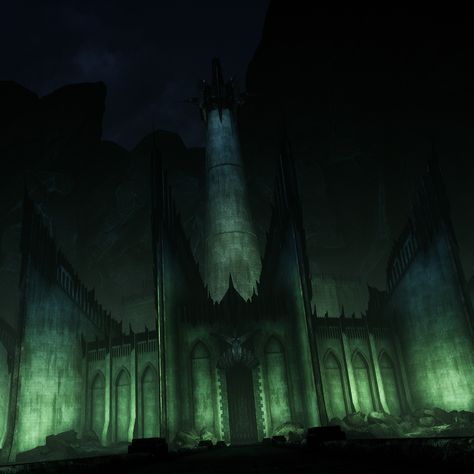 Lotr Minas Morgul, Middle Earth Concept Art, Lord Of The Rings Minas Morgul, Mordor Aesthetic, Mordor Art, Dark Fortress, Minas Morgul, Witch King Of Angmar, Lord Of The Rings Tattoo