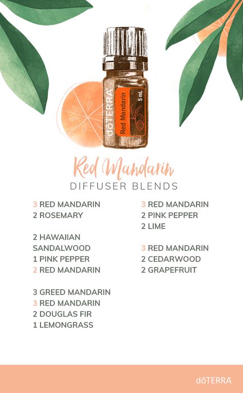 Red Mandarin essential oil provides a sweet, almost floral aroma. Diffuse these fresh Red Mandarin blends and love what you smell! Red Mandarin Diffuser Blends, Red Mandarin Doterra, Mandarin Essential Oil Blends, Doterra Diffuser, Mandarin Essential Oil, Doterra Diffuser Blends, Doterra Oil, Doterra Essential Oils Recipes, Essential Oils For Headaches