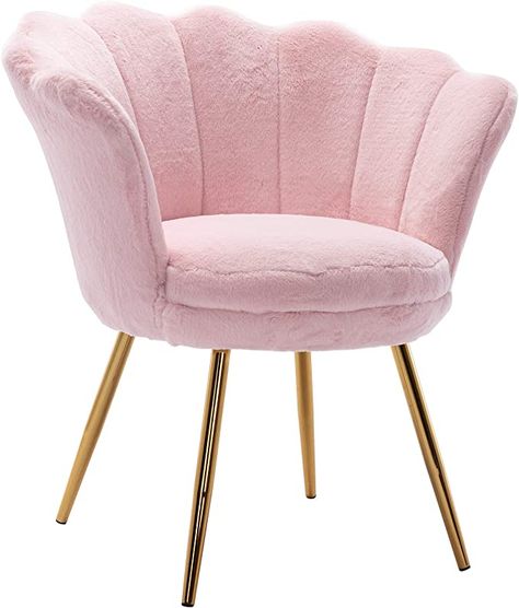 Amazon.com: HNY Comfy Desk Chair no Wheels, Faux Fur Accent Chair, Vanity Chair for Living Room with Golden Legs, Bedroom, Dining Room, Fur Pink : Home & Kitchen Dorm Room Chairs, Cute Vanity, Cheap Desk Chairs, Pink Desk Chair, Dorm Room Furniture, Desk Chair Comfy, Pink Vanity, Chair For Living Room, Living Room Chair