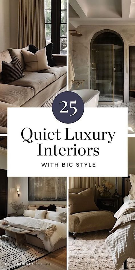 Quiet luxury interiors are all about understated elegance. This style focuses on high-quality materials, limited prints and decor, thoughtful design, and subtle details that exude sophistication without being flashy. The beauty of quiet luxury lies in its restraint—there’s no need for bold statements or over-the-top features. Instead, it’s about creating a serene, harmonious space where every element feels intentional and timeless. From soft, neutral color palettes to luxurious textiles and ... Luxurious Bedrooms Neutral, Luxury Boho Interior Design, Quiet Luxury Home Aesthetic, Organic Neutral Decor, Quiet Luxury Decor, Organic Luxury Interior, Quiet Luxury Interior Design, Quiet Room Ideas, Quiet Luxury Home