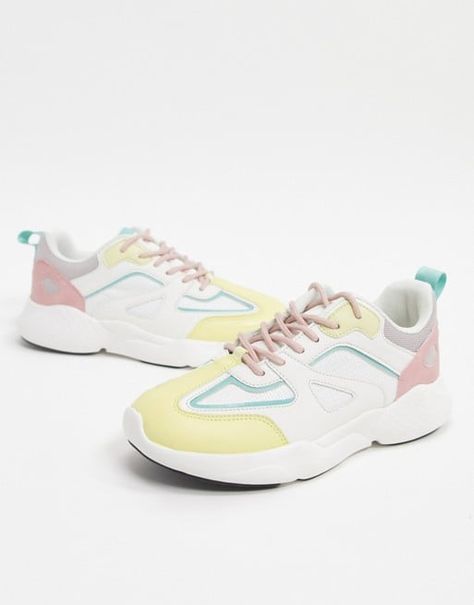 ASOS DESIGN Dominican Chunky Sneakers Pastel Shoes, Chunky Trainers, Trending Sneakers, Mix Style, Chunky Sneakers, Hummel Sneaker, New Balance Sneaker, Body Fit, Dark Denim