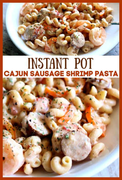 Sausage And Shrimp Pasta, Instant Pot Cajun, Curly Pasta, Shrimp And Sausage Pasta, Pasta Sausage, Sausage Bites, Sausage Shrimp, Cajun Sausage, Cajun Shrimp Pasta