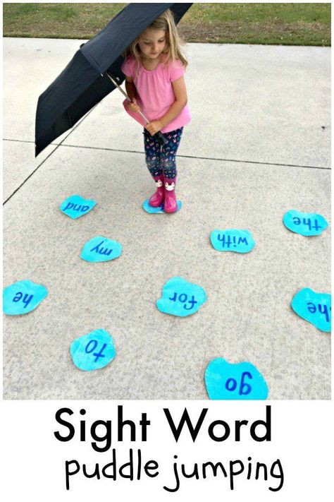 Get outdoors this spring (or stay inside if it's really raining) to practice reading with this fun gross motor sight word game. Game For Preschool, Puddle Jumping, Spring Kindergarten, Teaching Sight Words, Fishing Ideas, Sight Words Kindergarten, Sight Word Games, Kindergarten Learning, Toddler Learning Activities