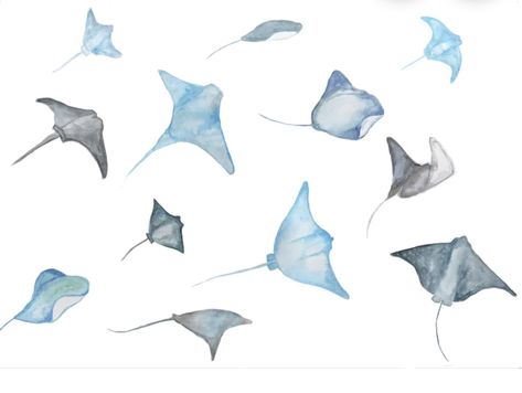 Ray Illustration, Stingray Art, Ray Painting, Animals Sea, Manta Rays, Ocean Tattoos, Blue Artwork, Colour Painting, Diy Watercolor Painting