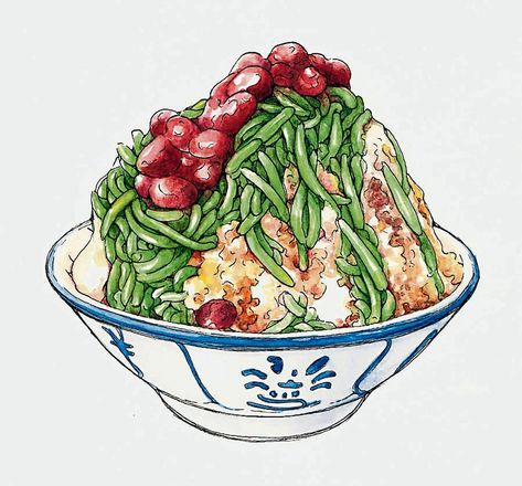 Malaysia Food Drawing, Cendol Illustration, Malaysia Food Illustration, Penang Illustration, Malaysian Food Illustration, Pineapple Drawing, Kuih Lapis, Malaysian Dessert, Desserts Drawing