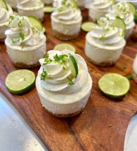 No Bake Mini Key Lime Cheesecakes No Bake Mini Key Lime Cheesecake, Mini Key Lime Cheesecakes, Lime Cheesecake No Bake, Key Lime Bites, Key Lime Tartlets, Key Lime Pie Bites, Mini Lemon Cheesecakes, Mini Key Lime Pies, Triple Chocolate Cheesecake