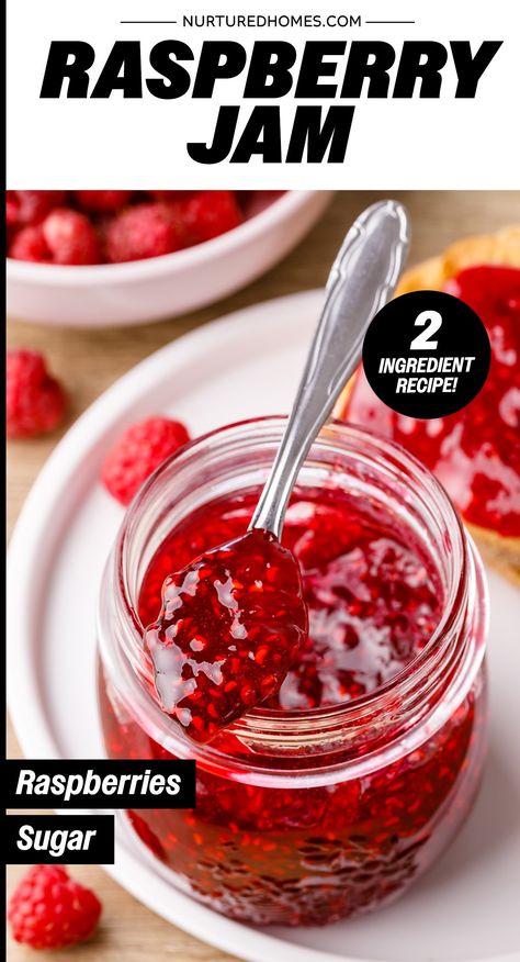 2-Ingredient Raspberry Jam Recipe (No Pectin!) - Nurtured Homes Pickle Pie Recipe, Pickle Pie, Refrigerator Jam, Homemade Raspberry Jam, Raspberry Jam Recipe, 2 Ingredient Recipes, Cranberry Jam, Jam Recipes Homemade, Berry Jam