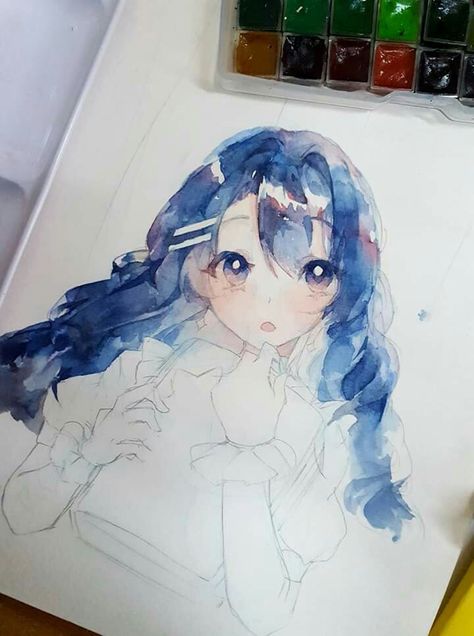 Manga Watercolor Anime Art, Watercolour Anime Art, Watercolor Art Anime, Anime Watercolor Art, Anime Watercolor, Manga Watercolor, 2160x3840 Wallpaper, Pretty Drawings, Arte Sketchbook