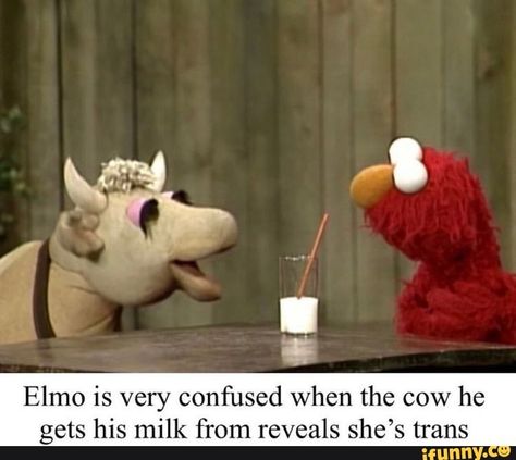 Elmo is very conﬁned when the cow he gets his milk from reveals she’s trans – popular memes on the site iFunny.co #sesamestreet #tvshows #bertandernie #sesamestreetmeme #elmo #confused #very #conned #cow #gets #reveals #shes #pic Cursed Elmo, Weird Captions, Elmo Memes, Sesame Street Memes, Elmo And Friends, Elmo World, Dark Street, Dark Jokes, Lol Memes