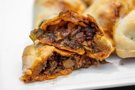 Smoked Beef Empanadas Recipe Beef Empanadas Recipe, Empanadas Dough, Paprika Potatoes, Beef Empanadas, Beef Cheeks, Smoked Beef, Empanadas Recipe, Yukon Gold Potatoes, Crushed Red Pepper