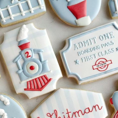 Morgan Saint on Instagram: "Chugga chugga, choo choo, Whitman is two🩵🚂🎈 Client had cutest invitation for inspo by @lucky_carpenter_art . Smoke stack design by @sumtercookieco and name design by @sweettoothlbk #cowtowncookieco #fortworthcookies #aledocookies #chuggachuggatwotwo #trainbirthday #trainbirthdayparty #chuggachuggachoochoo #whitmanistwo #2ndbirthday #2yearsold #boybirthday #traincookies" Choo Choo Im Two Birthdays, Choo Choo 2nd Birthday, Chugs Chugs Two Two Birthday, Chugga Chugga Two Two 2nd Birthday Cake, Chugga Chugga Two Two Cake, Chugga Chugga Two Two 2nd Birthday, Choo Choo Im Two, Hosting Inspiration, Chugga Chugga Two Two