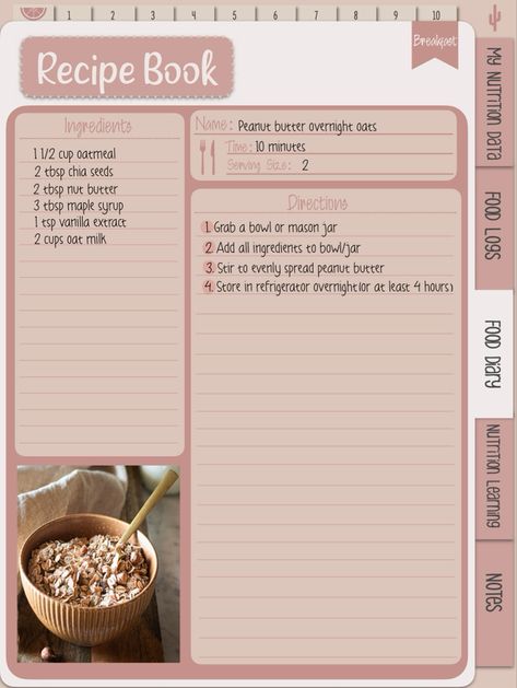 Recipe Diary Ideas, Recipe Border Design, Recipe Template Design, Recipe Book Design Templates, Recipe Book Cover Ideas, Recipe Book Cover Design, Digital Recipe Book Template, The Best Overnight Oats, Mason Jar Cookie Recipes