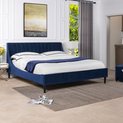 Brayden Studio Woodvale Upholstered Platform Bed & Reviews | Wayfair Queen Platform Bed Frame, Tufted Platform Bed, Wingback Bed, King Platform Bed, Queen Platform Bed, California King Bedding, Tufted Headboard, Blue Bedding, Platform Bed Frame