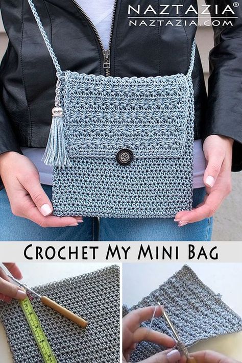 Crochet My Mini Bag Using the Star Stitch Mini Bag Pattern, Crochet Small Bag, Bag Free Pattern, Purse Patterns Free, Crocheted Purse, Crochet Mini Bag, Crossbody Bag Pattern, Free Crochet Bag, Crochet Bag Tutorials