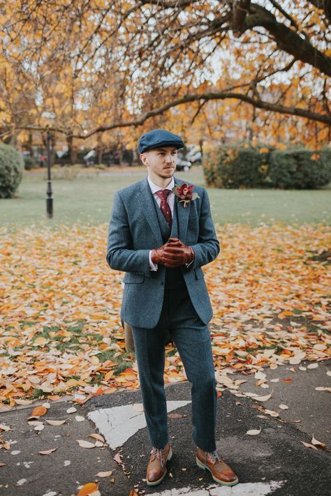 Groom wears a grey tweed suit and flat cap with brown leather gloves and shoes. Photography We Heart Pictures groom #groomsmen #groomstyle #suit  #suitandtie Tweed Groom, Old Man Hat, Mens Tweed Suit, Mirror Dress, Grooms Attire, Grey Tweed Suit, Groom Style Wedding, Mens Wedding Attire, Morning Suits