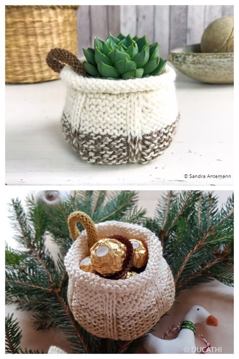 Easy Basket Free Knitting Patterns - Knitting Pattern Knitted Storage Baskets Free Pattern, Knitted Baskets, Knitting Projects Free, Diy Crafts Knitting, Crochet Basket Pattern Free, Crochet Storage Baskets, Easy Knitting Projects, Crochet Storage, Chunky Knitting Patterns