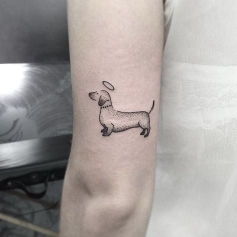 Daschund Tattoo, Puppy Tattoo, Matching Friend Tattoos, Dachshund Tattoo, Dog Memorial Tattoos, Geniale Tattoos, Memorial Tattoo, Feather Tattoo, Memorial Tattoos