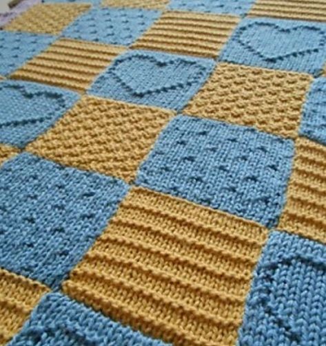 Knit Blanket Squares Block Patterns, Knitting Patterns For Baby Blankets, Knitting Afghans, Heart Blanket Pattern, Knit Baby Blanket Pattern Free, Patchwork Baby Blanket, Knitted Blanket Squares, Knitting Blocking, Baby Blankie