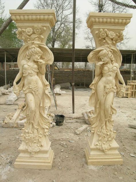 Architecture Art Nouveau, Fireplace Frame, Stone Driveway, Pillar Design, Architectural Sculpture, Marble Columns, Statue Art, Stone Columns, Soyut Sanat Tabloları