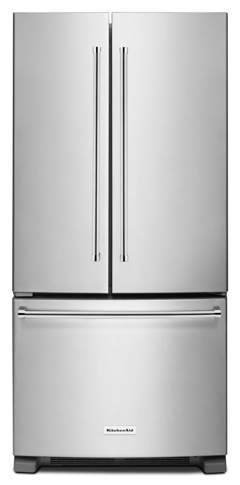 KitchenAid 22.1 Cu. Ft. French Door Refrigerator with Interior Wate... | The Brick Major Kitchen Appliances, Counter Depth French Door Refrigerator, Steel French Doors, Top Of Cabinets, Counter Depth Refrigerator, Stainless Steel Refrigerator, Freezer Burn, Counter Depth, Upright Freezer