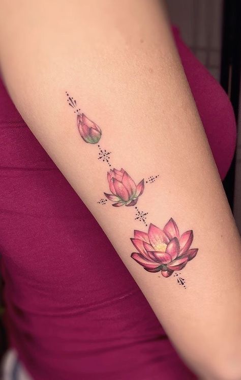 Blooming Water Lily Tattoo, Lotus Flower Growth Tattoo, Incomplete Tattoo Ideas, Lotus Flower Tattoo Dark Skin, Cute Lotus Flower Tattoo, Lotus Flower Blooming Stages Tattoo, Turtle Lotus Tattoo, Unique Lotus Flower Tattoo Design, Pink Lotus Tattoo Design