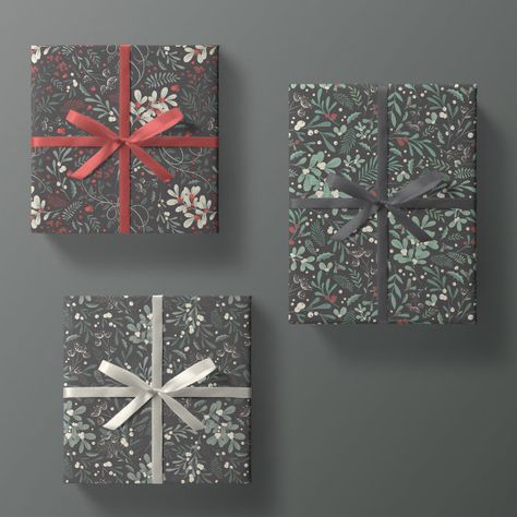 Moody Contemporary, Simple Wrapping, Christmas Sheets, Botanical Christmas, Moody Modern, Christmas Elegant, Winter Florals, Winter Onederland Birthday, Floral Wrapping Paper