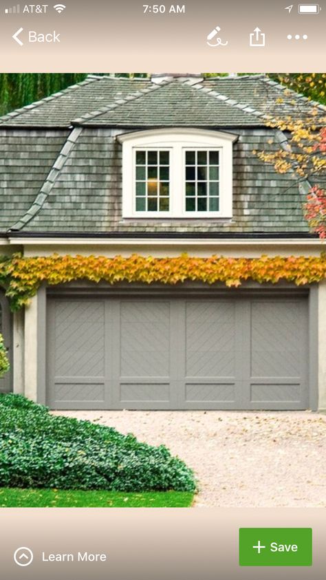 2 Car Garage Door Ideas, Herringbone Garage Door, Traditional Garage Doors, Georgian Garage, Pretty Garage Doors, Dutch Colonial Exterior, Brick Garage, Grey Garage Doors, Dutch Colonial House