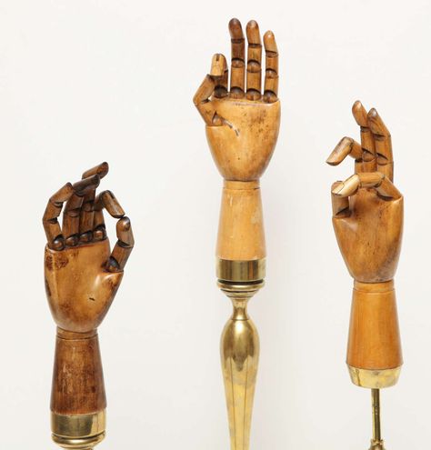 Wooden Articulating Glove Displays With Brass Mounts | Hand Sculptures, Glove Display, Mystic Mama, Artist Mannequin, Palmistry Hand, Jar Display, Mannequin Art, Ivy House, House Photo