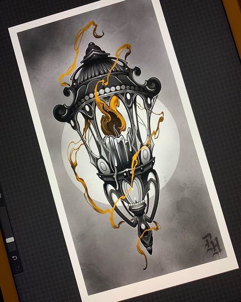 Lantern Tattoo Design, Lamp Tattoo, Ink Link, Neo Tattoo, Lantern Tattoo, Baba Jaga, Lantern Art, Procreate Illustration, Ipad Procreate