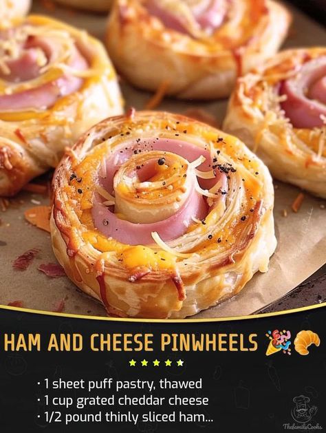 Ham Cheese Puff Pastry Pinwheels, Ham Pinwheels, Puff Pastry Recipes Savory, Puff Pastry Pinwheels, Appetizers Easy Dips, Ham And Cheese Pinwheels, Marion Grasby, Sandwhich Recipes, Cheese Pinwheels