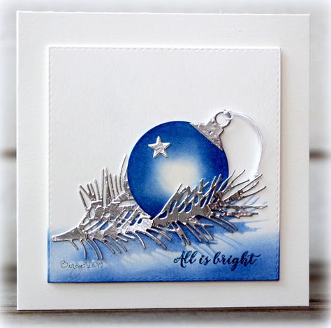 Blue Christmas Cards, January Challenge, Christmas Cards 2018, Christmas Card Ornaments, Ornament Card, Christmas Card Inspiration, Homemade Christmas Cards, Christmas Card Crafts, Beautiful Handmade Cards