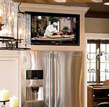 built-in tv over refrigerator (so much better than useless cabinets) Tv Over Refrigerator, Tv Above Refrigerator, Upstairs Kitchen, Kitchen Cabinets Color Combination, Brighton Houses, Kitchen Ceiling, Kitchen Corner, Kitchen Cabinet Colors, Pantry Cabinet