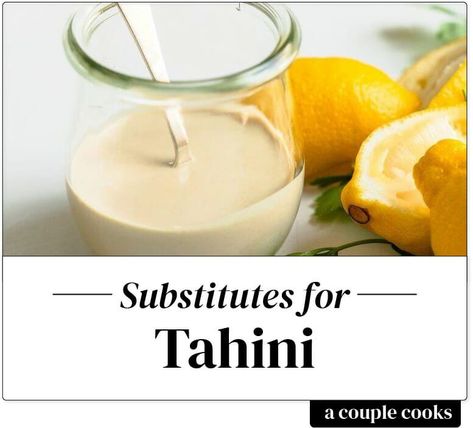 Don’t have this popular sesame paste, or working around an allergy? Here’s the best tahini substitute to use in hummus and other recipes. | ingredient substitutions | #tahini #substitute #tahinisubstitute Substitute For Tahini, Tahini Substitute, Peanut Butter Chocolate Bark, Peanut Butter Alternatives, Homemade Almond Butter, Sesame Paste, Tahini Recipe, A Couple Cooks, Healthy Cook Books