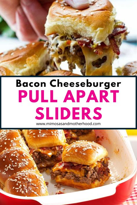 Cheeseburger Pull Apart Bread, Pull Apart Burger Sliders, Pull Apart Cheeseburger Sliders, Toddler Approved Meals, Toddler Approved Dinners, Bacon Cheeseburger Sliders, Toddler Dinners, Pull Apart Sliders, Sliders Recipes Hawaiian Rolls