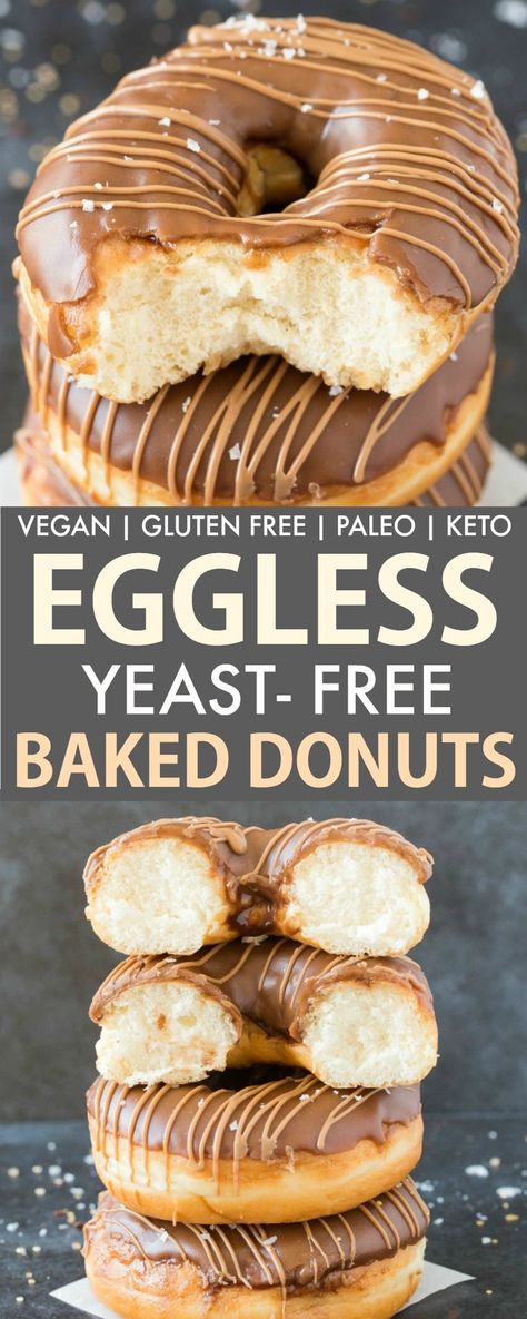 Easy Baked Donut Recipe without yeast, without baking powder and 100% vegan and gluten free are FOOL-PROOF! 4 ingredients, NO eggs and NO dairy, they take 15 minutes- Keto and Paleo option! #donuts #doughnuts #bakeddoughnuts #eggless #yeastfree #keto #paleo Late Night Gluten Free Snacks, Sugar Free Donuts Baked, Gf Sugar Free Desserts, Gluten Dairy And Sugar Free Recipes, Vegan Keto Dessert, Gluten Free Sugar Free Dessert, Donut Recipe Without Yeast, Gluten Free Donuts Baked, Easy Donut Recipe Baked