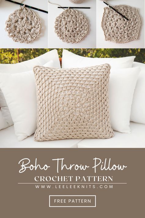 Boho Crochet Patterns Free, Crochet Cushion Pattern Free, Throw Pillow Crochet, Crochet Throw Pillow, Easy Knit Blanket, Crocheted Ideas, Pillow Crochet Pattern, Easy Beginner Crochet Patterns, Crochet Cushion Pattern