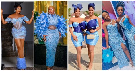 Fascinating Sky-Blue Lace Styles For Fashionable Ladies Sky Blue Lace Gown Styles Aso Ebi, Blue Lace Styles Nigerian, Royal Blue Asoebi, Sky Blue Lace Styles Nigerian, Sky Blue Lace Asoebi Styles, Sky Blue Asoebi Lace Styles, Sky Blue Lace Styles, Blue Lace Styles, Latest Lace Gown Styles Aso Ebi