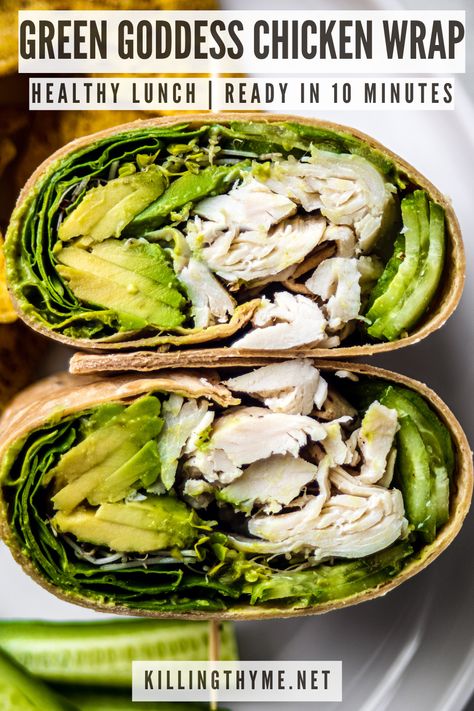 Green Goddess Chicken, Healthy Lunch Wraps, Chicken Wraps Healthy, Wraps Recipes Healthy, Chicken Wrap Recipes, Lunch Healthy, Lunch Wraps, Healthy Wraps, Protein Lunch