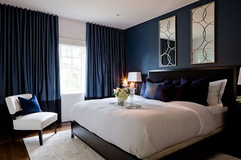 Drawing Rules, Navy Blue Bedroom Walls, Dark Blue Bedroom Walls, Blue Curtains Bedroom, Navy Bedrooms, Nice Furniture, Blue Bedroom Walls, Dark Blue Bedrooms, Navy Blue Bedrooms