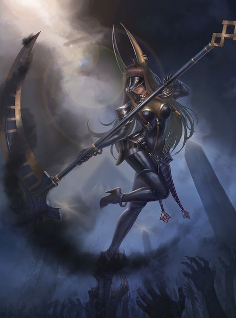 ArtStation - avatar of Anubis, east river Female Anubis, Anime Egyptian Female, Anime Egyptian, Human Canvas, East River, Black Anime Characters, Anime Warrior, Mythology Art, Warrior Girl