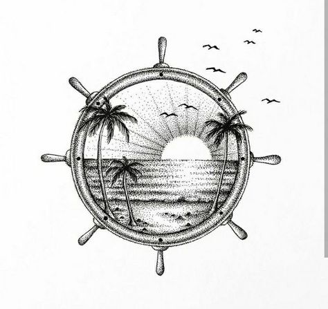 Heart Project, Beach Drawing, Drawing Illustrator, Lighthouse Tattoo, Palm Tattoos, Nautical Tattoo, Palm Tree Tattoo, Heart Projects, Beach Tattoo