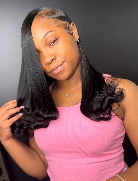 Long Bob With Flipped Ends, Side Part With Flipped Ends, Flipped Ends Bob, Side Part Quick Weave, Cute Weave Hairstyles, Flipped Ends, Dream Hairstyles, Hair Stripes, Air Style