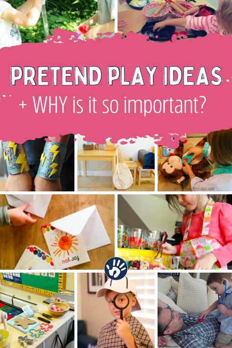 Some not-so-extravagant pretend play ideas that you can do to help engage your child's imagination! Outdoor Gross Motor Activities, Dramatic Play Toddlers, Pretend Play Ideas, Teaching Kids Letters, Play Ideas For Kids, Dramatic Play Activities, Kids Pretend Play, Gross Motor Activities, Outdoor Activities For Kids