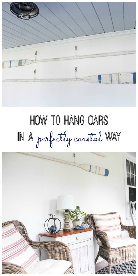 Oars On Wall Decor, Boat Oars Decor, Home Decor Ideas Modern, Painted Oars, Paddle Decor, Oar Decor, Deco Nature, Coastal Beach Decor, Coastal Living Rooms