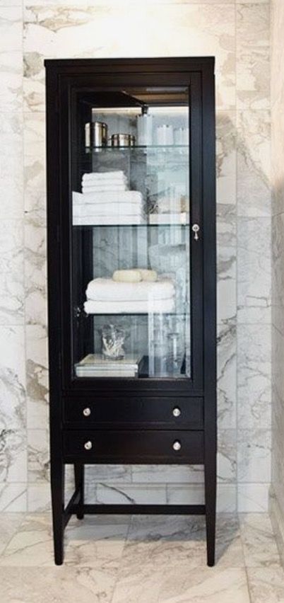 Lower to floor, more drawers? 72” tall? Bathroom Cabinetry, Renovation Design, White Rooms, Bathroom Renos, Black Bathroom, Inspirational Images, Beautiful Bathrooms, Classic House, Bath Decor