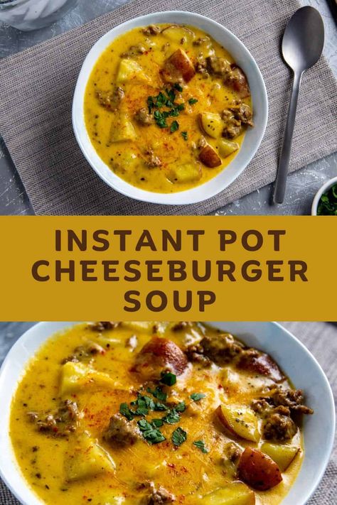 Instant Pot Bacon Cheeseburger Soup, Instant Pot Cheeseburger Soup Velveeta, Cheeseburger Soup Instant Pot, Hamburger Soup Instant Pot, Instant Pot Cheeseburger Soup, Soup Instant Pot, Bacon Cheeseburger Soup, Southern Cooking Recipes, Healthy Beef Recipes