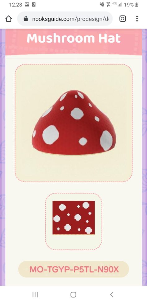 Acnh Hat Design, Animal Crossing Mushroom, Acnh Mushroom, Mushroom Outfit, Mushroom Dress, Grid Dress, Acnh Inspiration, Hat Template, Pattern Outfits