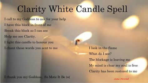 Clarity Candle Spell White Candle Magic Spell, Spells For Clarity, Clarity Spell For Someone Else, Spell For Clarity, Monday Rituals, Spell Affirmations, White Candle Spells, Clarity Spell, Santeria Spells